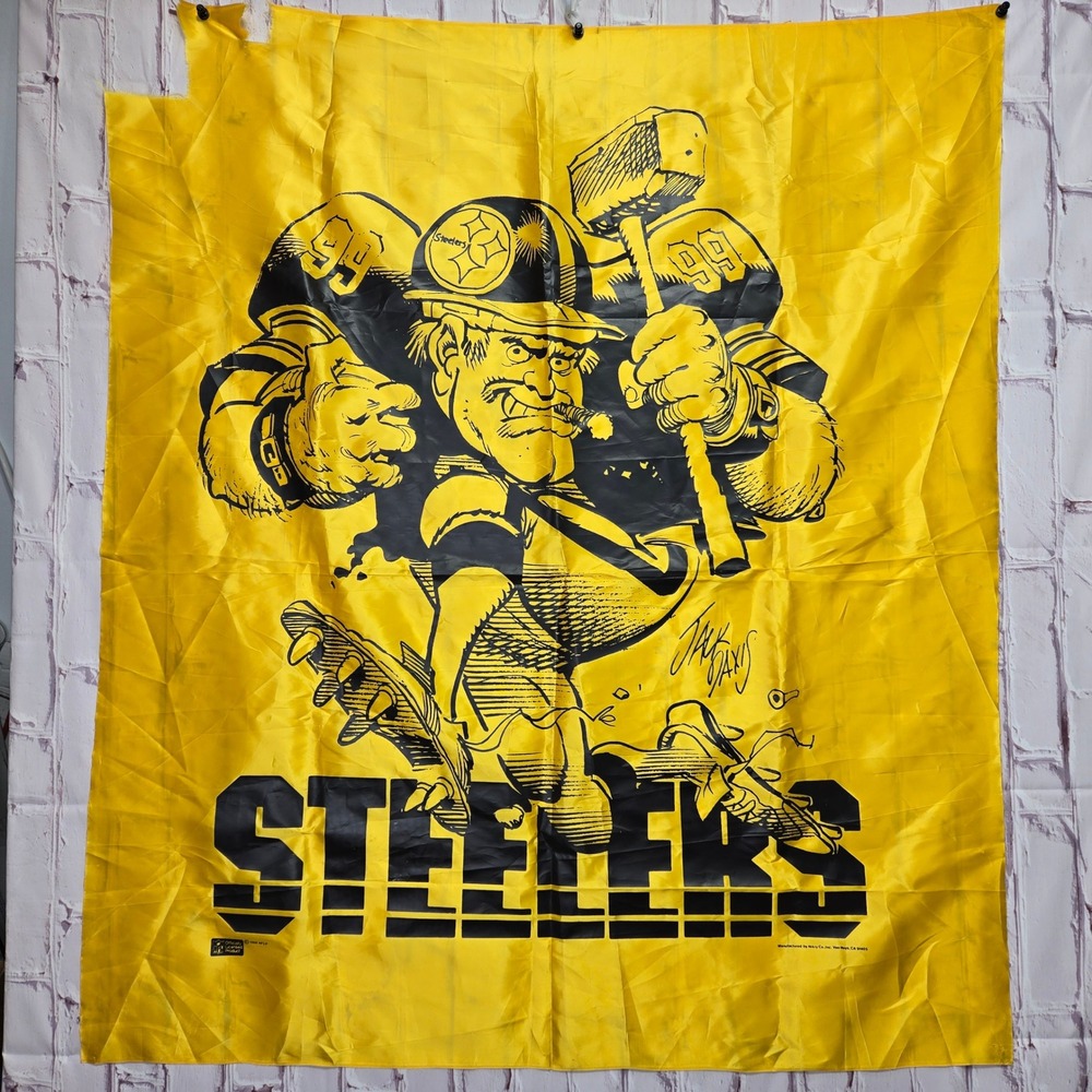 Vintage 1988 NFL Pittsburgh Steelers NFL Banner Yellow Wall Decor Art 39"x45"